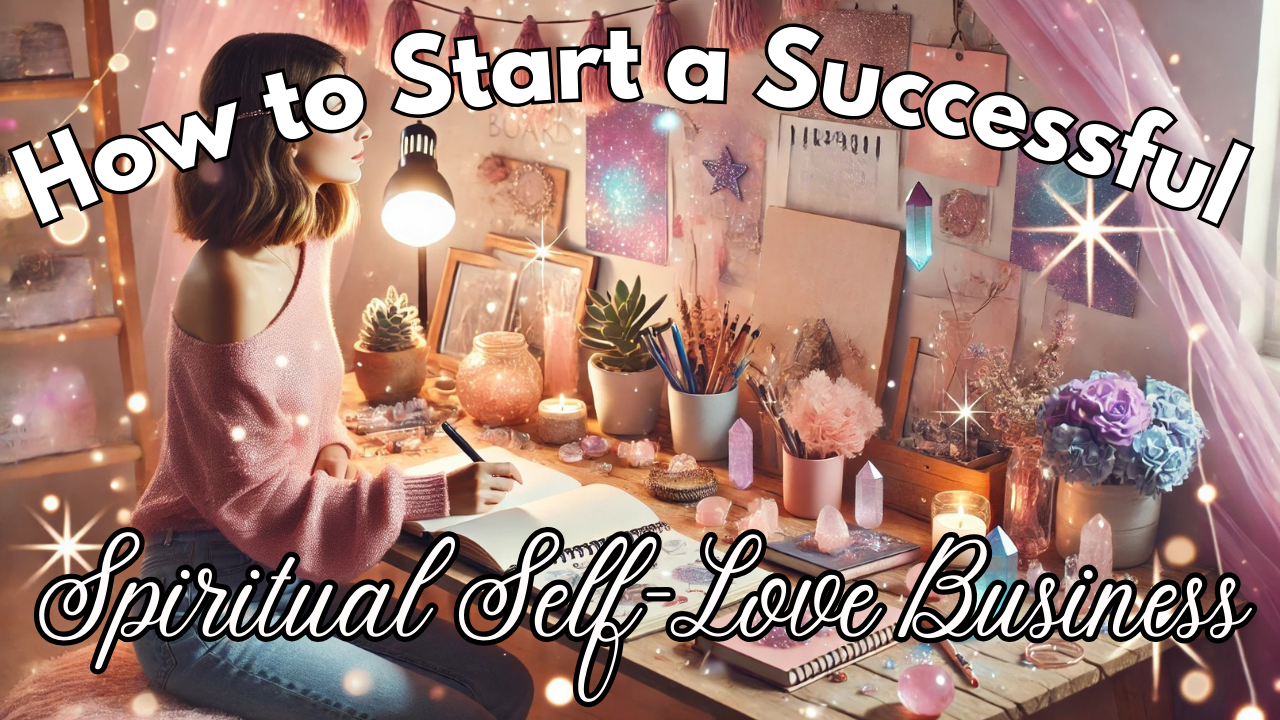 Desk flat lay with candle, tea, and vision notebook for spiritual business planning