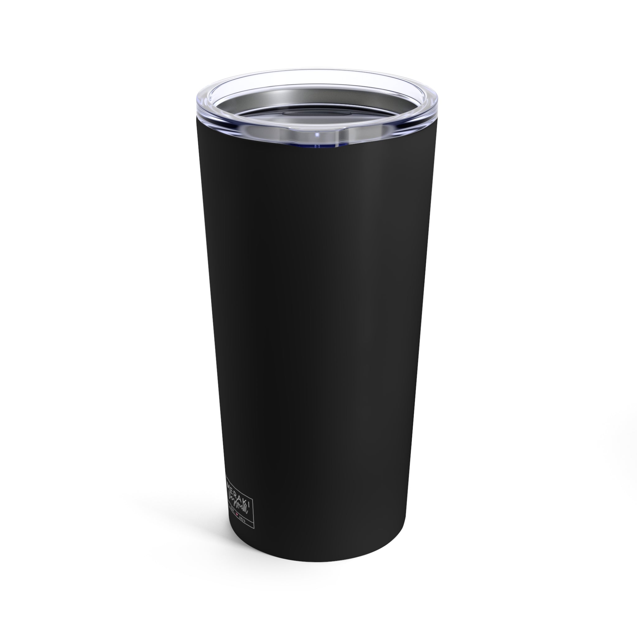 Back of 20oz stainless steel tumbler showing full wraparound energy design