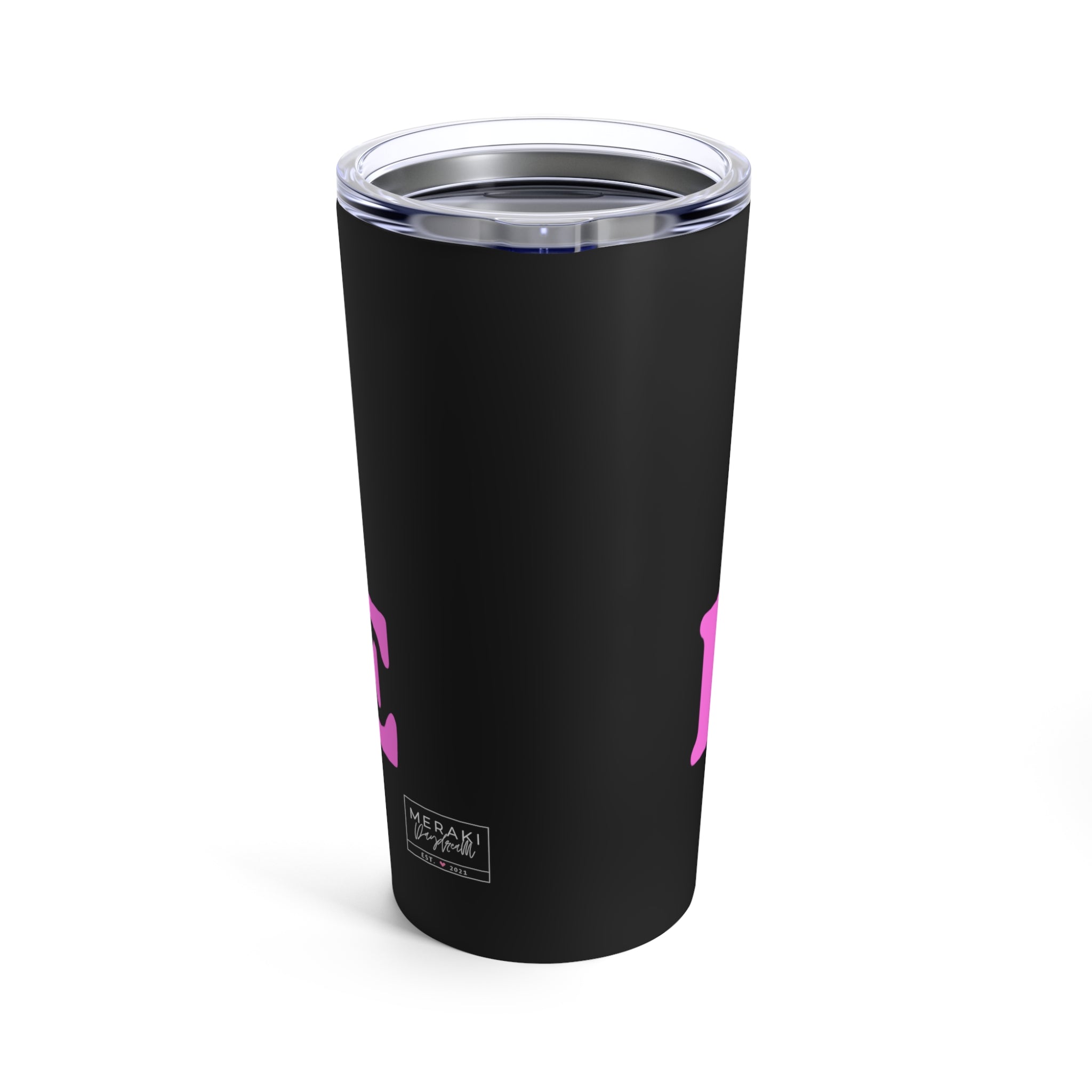 Back of 20oz stainless steel tumbler showing wraparound self love design
