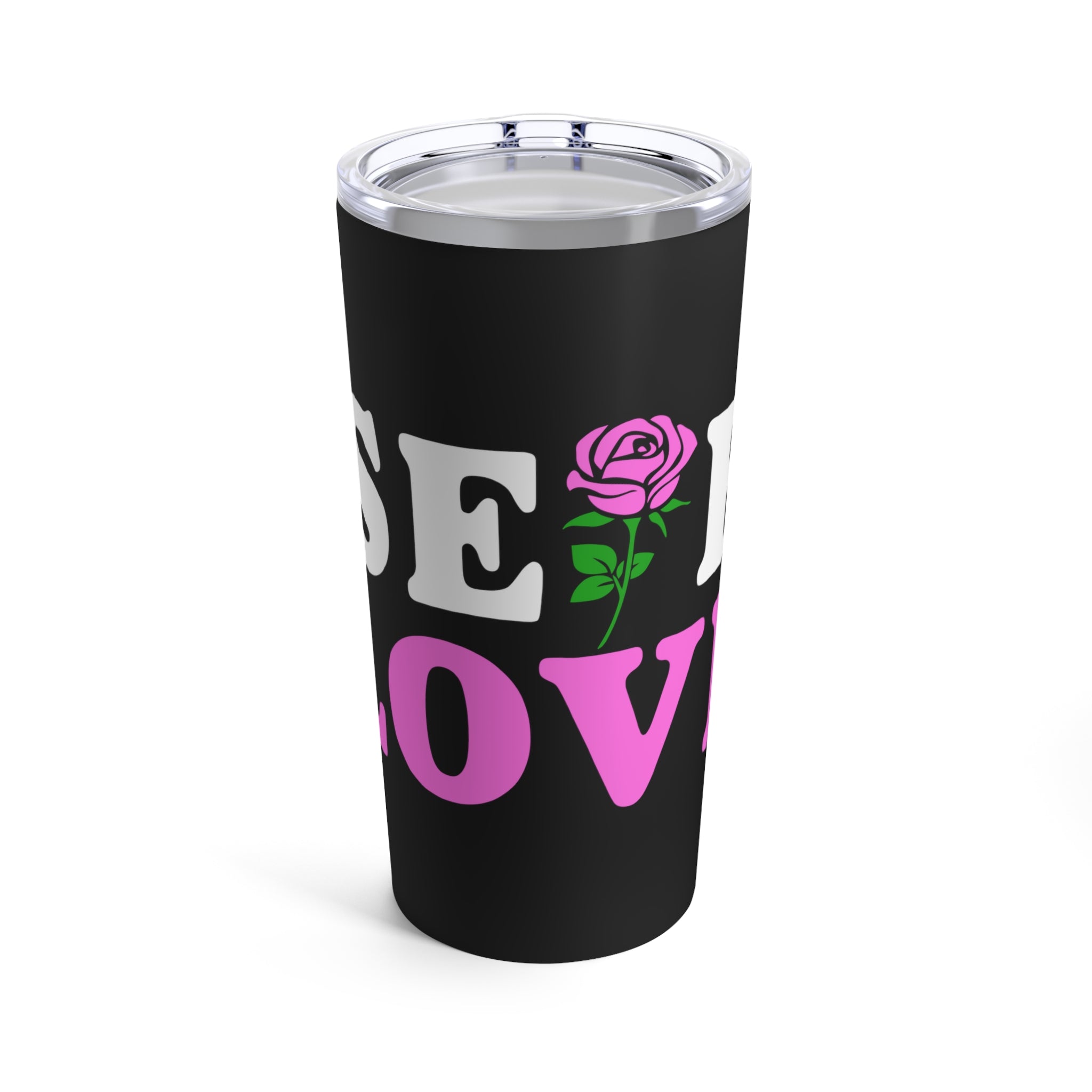 Front of Self Love tumbler with gentle affirmation and glossy ceramic finish