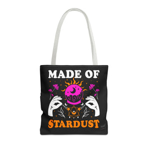 Front of white handle Made of Stardust tote with soft spiritual print