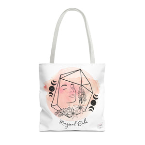 "Front view of white handle Magical Babe tote with ritual-friendly vibe"