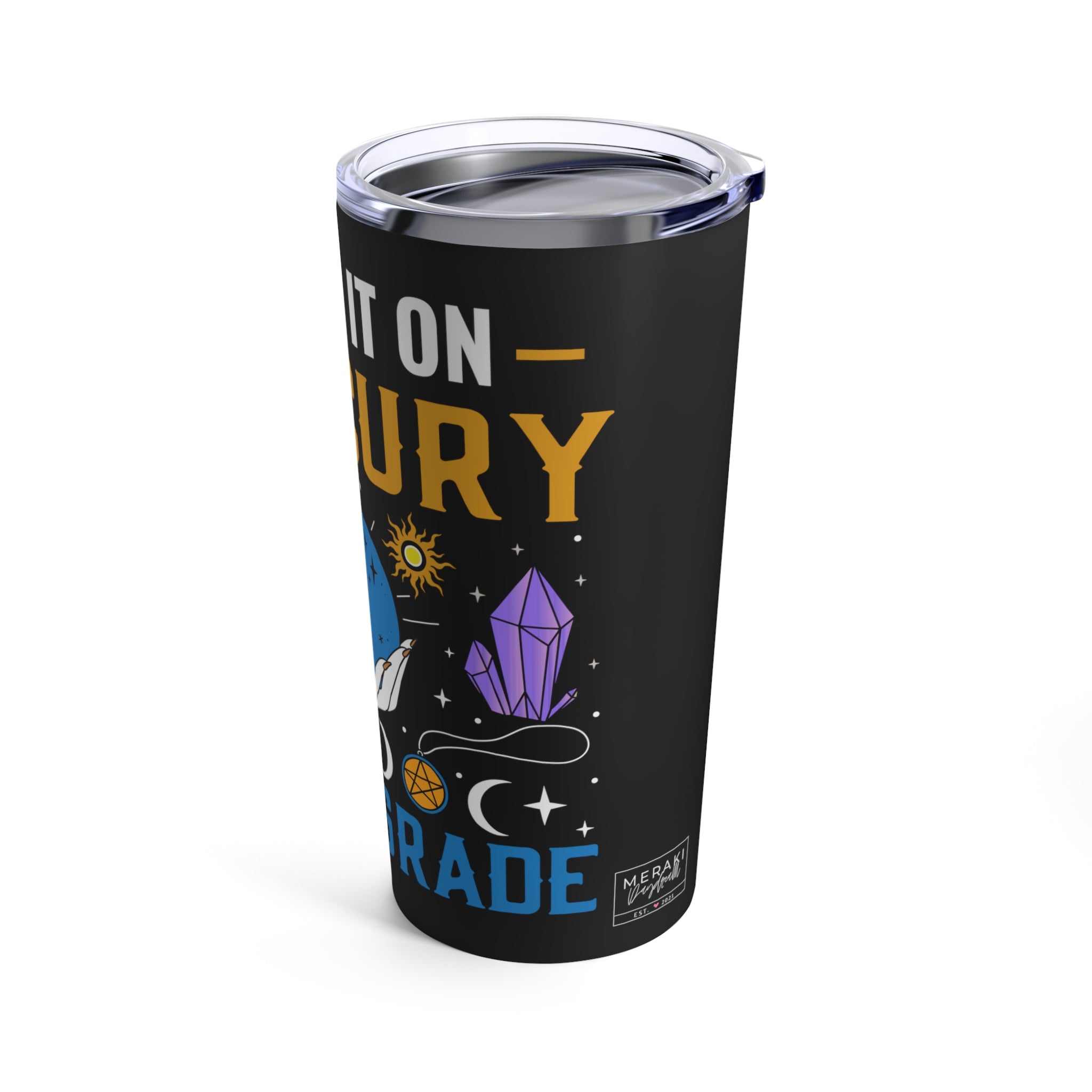 Glossy astrology tumbler from side angle highlighting sleek shape