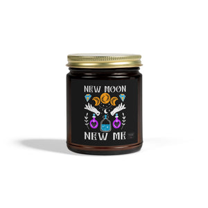 New Moon, New Me candle in amber jar with gold lid