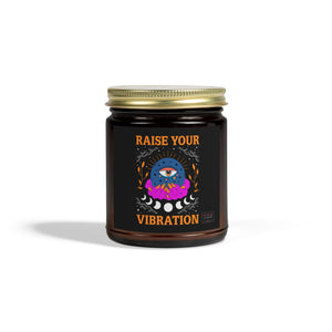 Raise Your Vibration candle in amber jar with gold lid