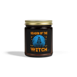 Season of the Witch candle in amber jar with gold lid
