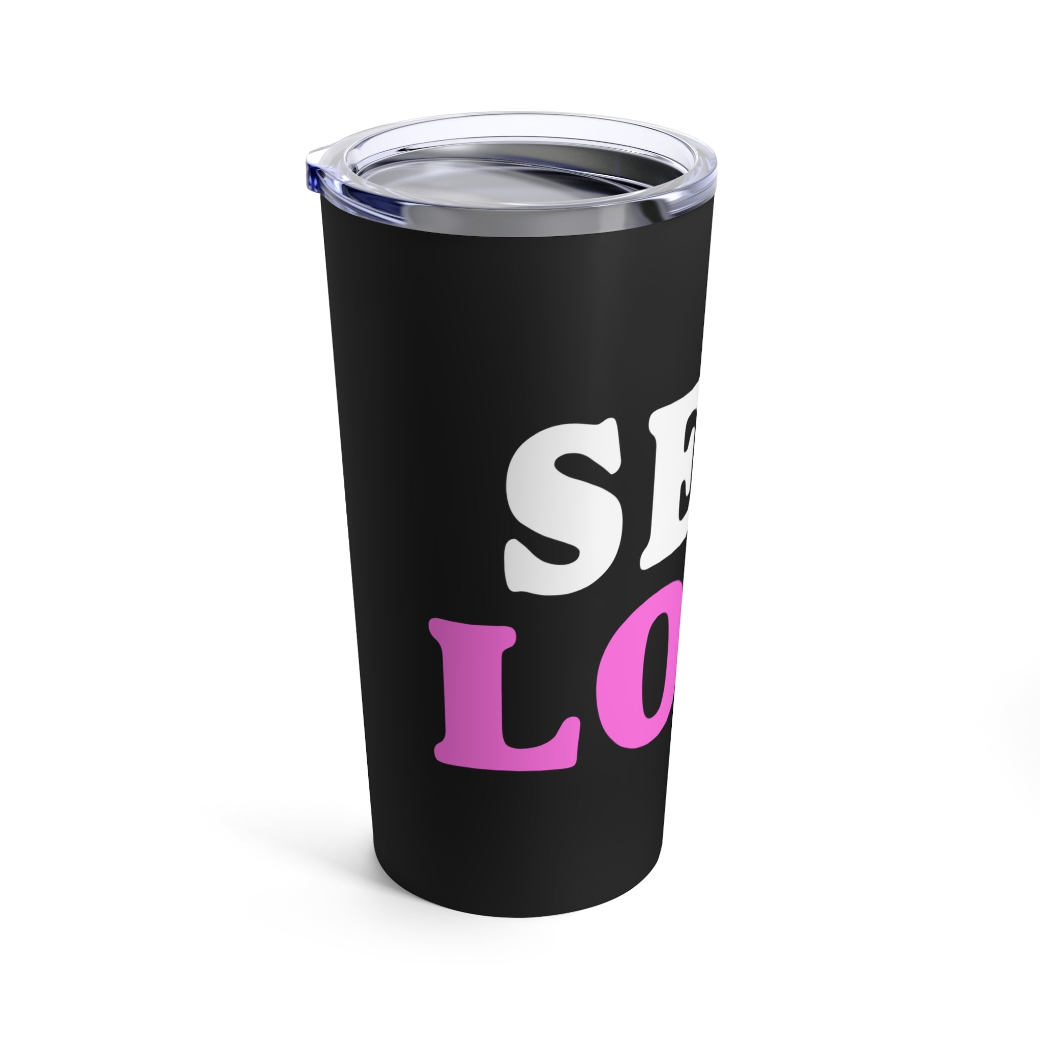 Side angle of tumbler highlighting soft color palette and full print
