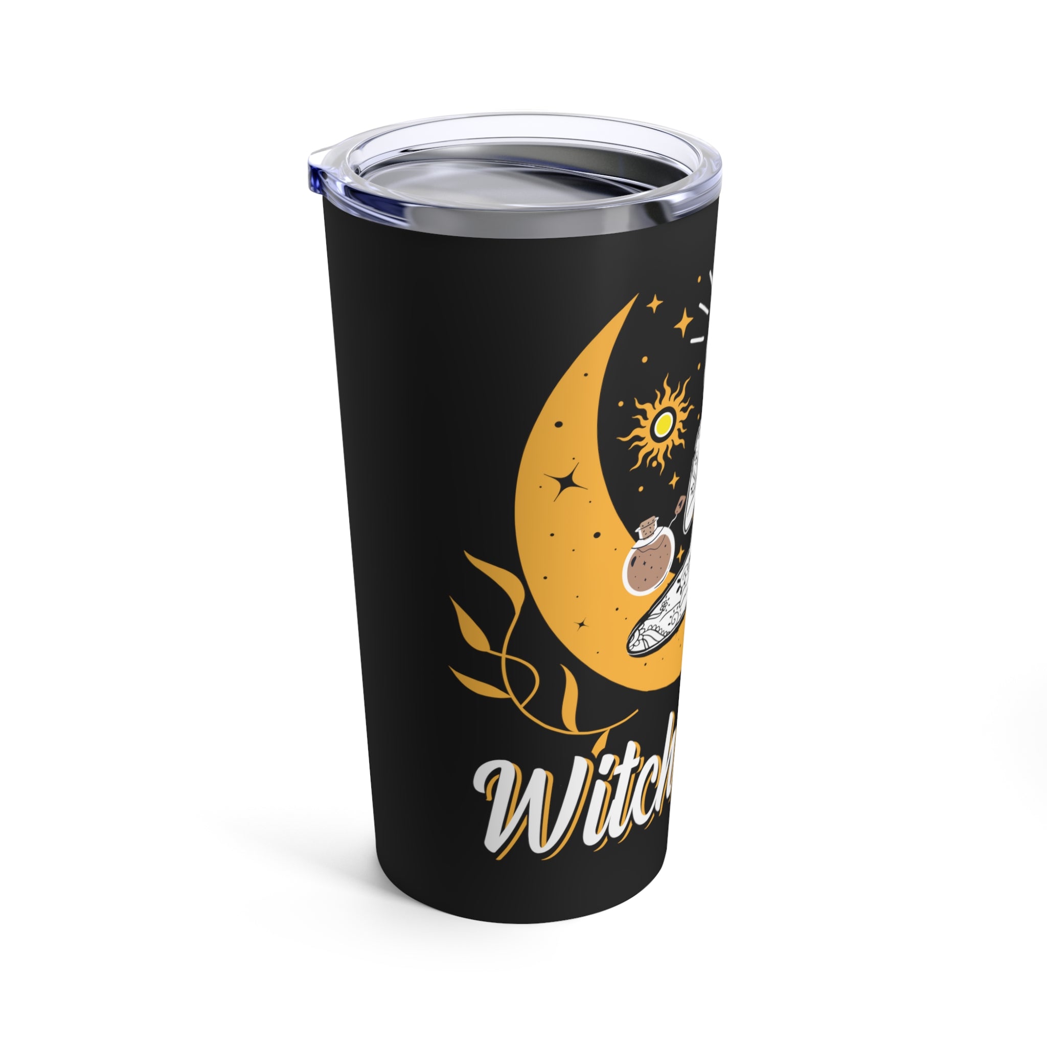 Side profile of insulated tumbler showing cheeky print and sleek silhouette