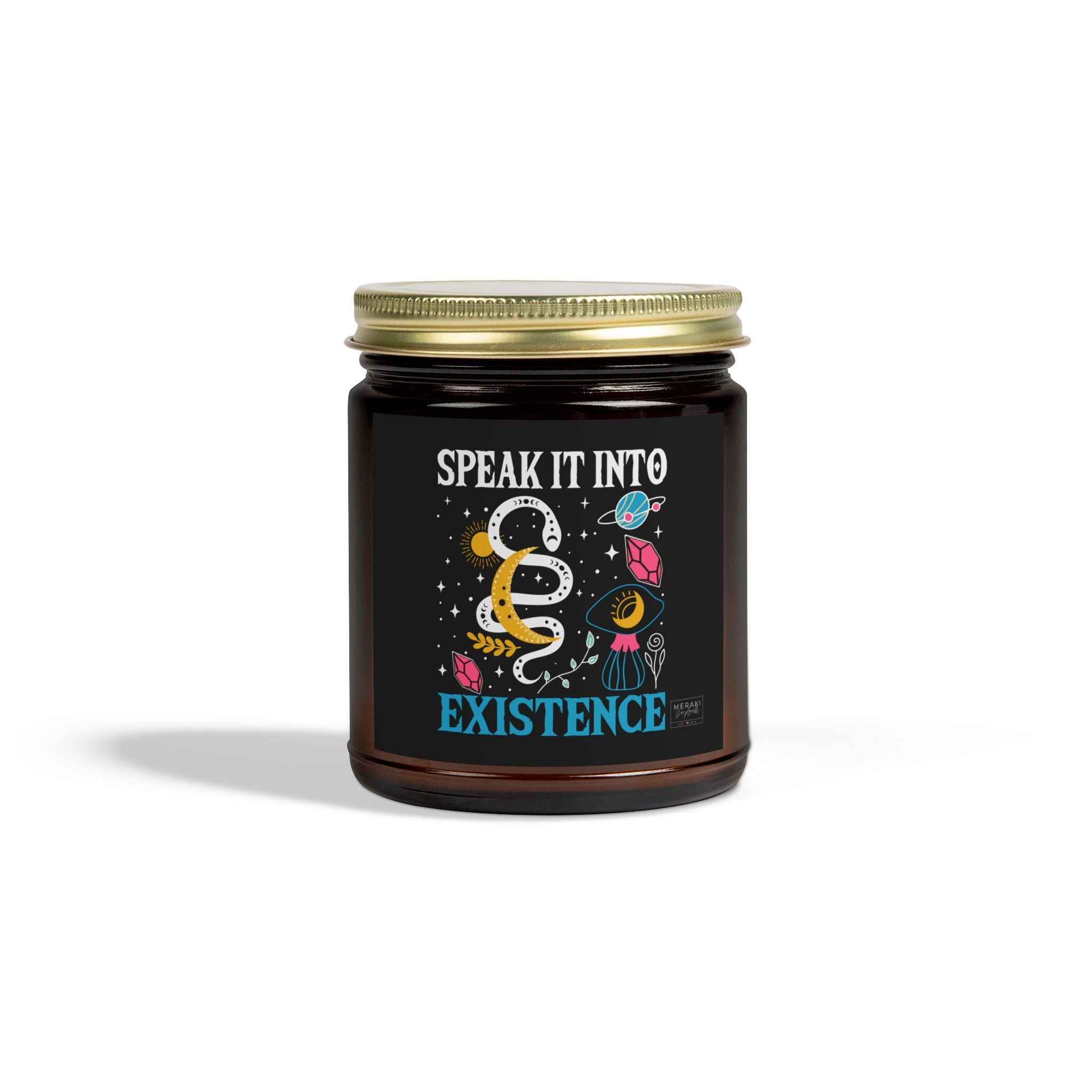 Speak it Into Existence candle in amber jar with gold lid