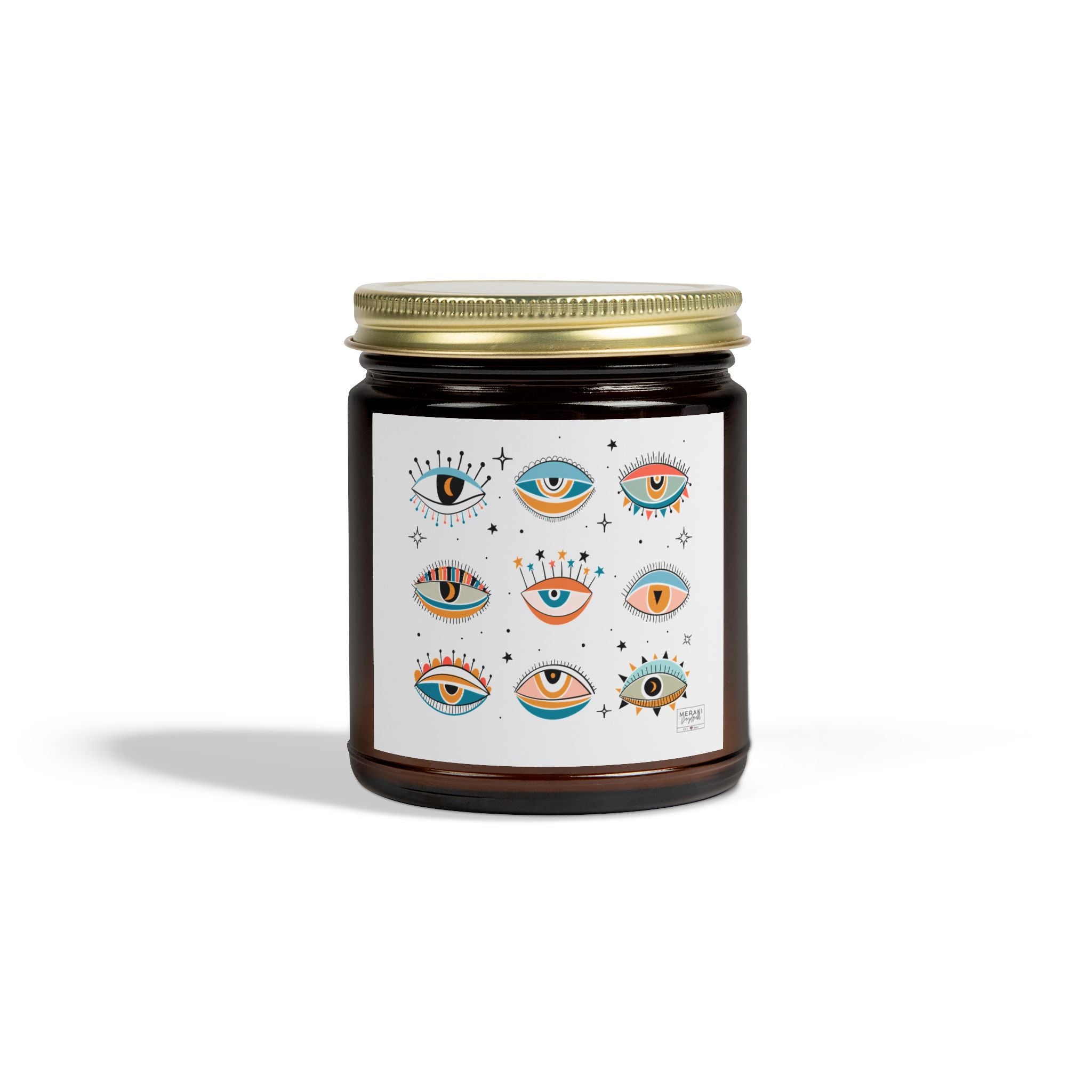 Third Eye Thoughts candle in amber jar with gold lid
