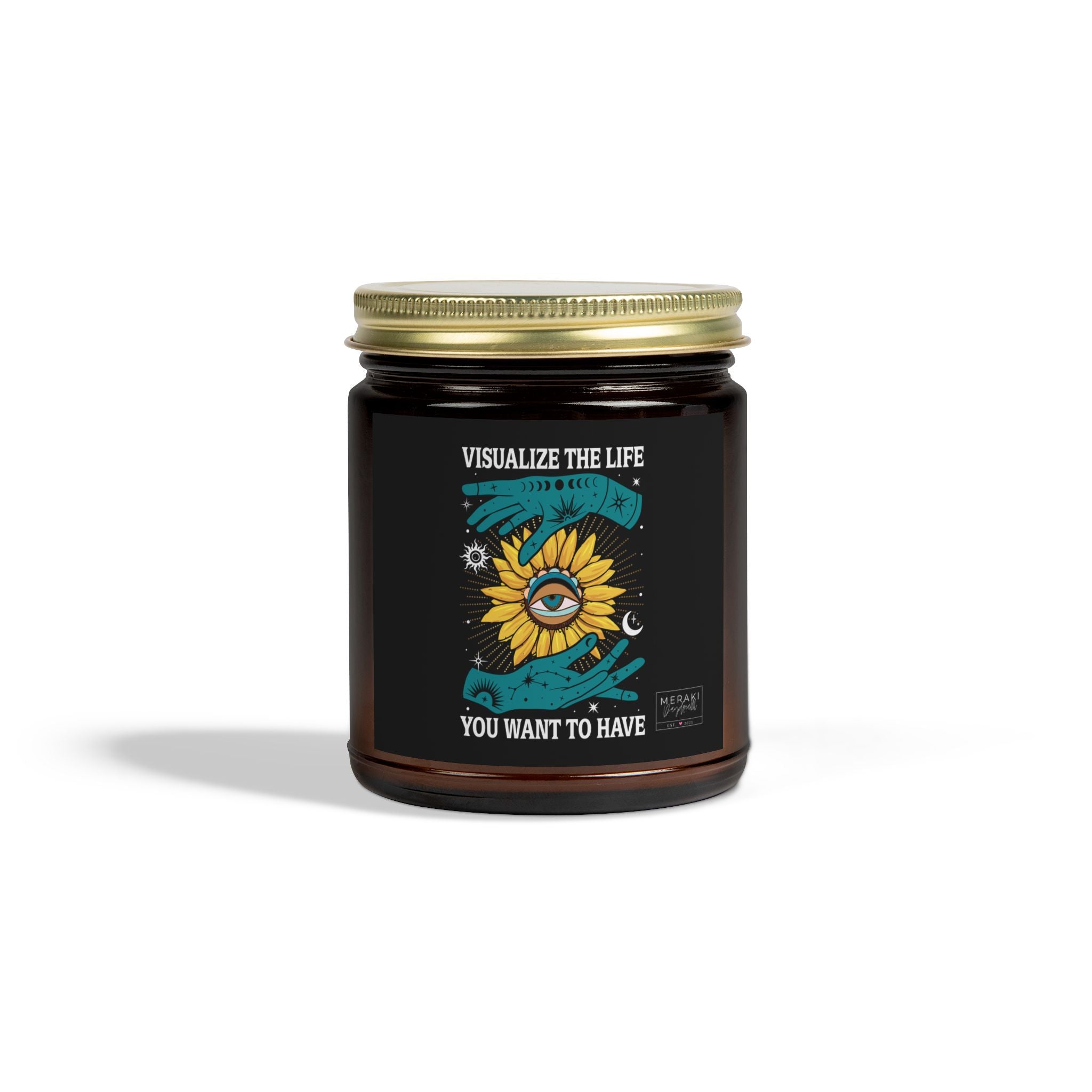 Visualize the Life You Want candle in amber jar with gold lid