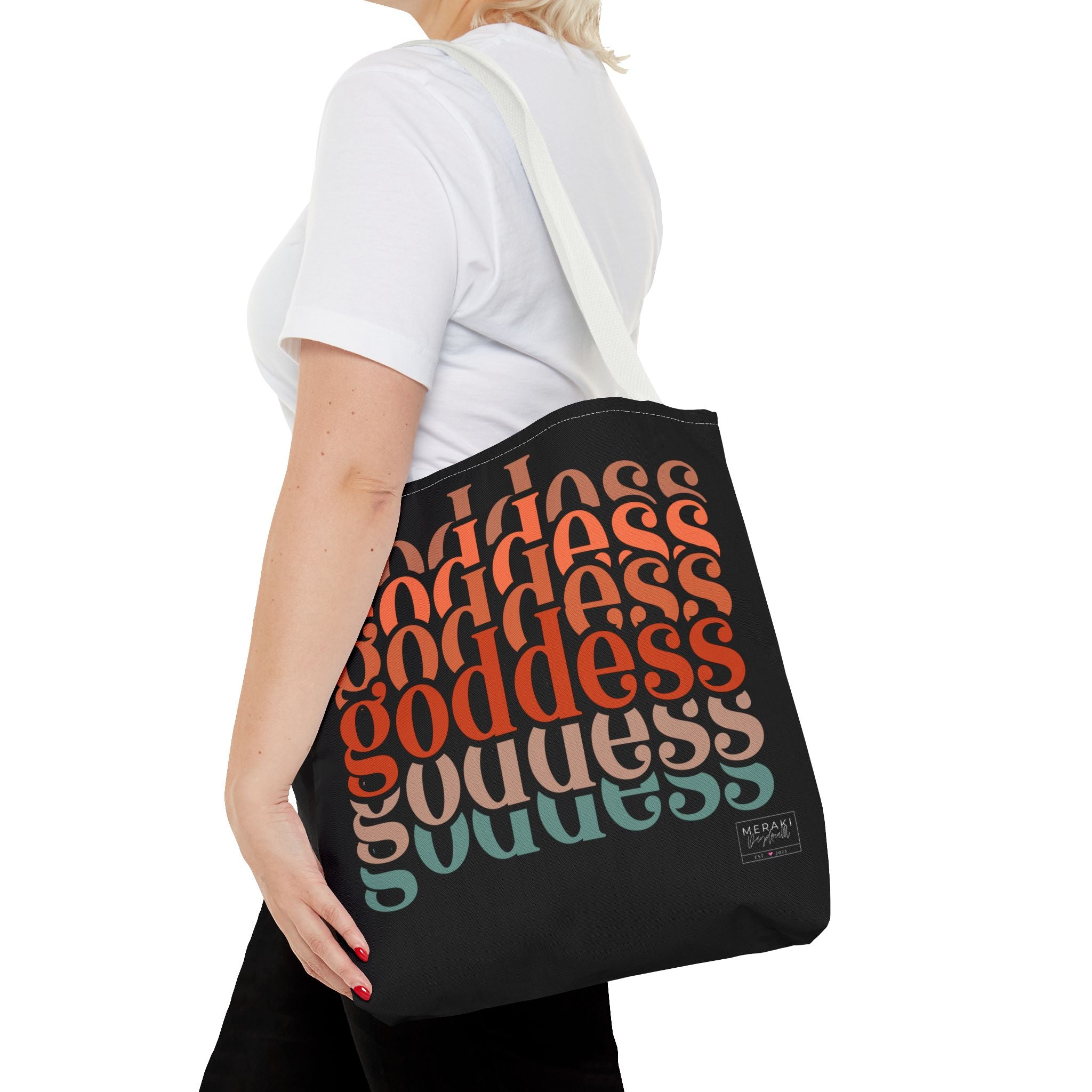 "Woman styling white handle tote with feminine softness and confidence"