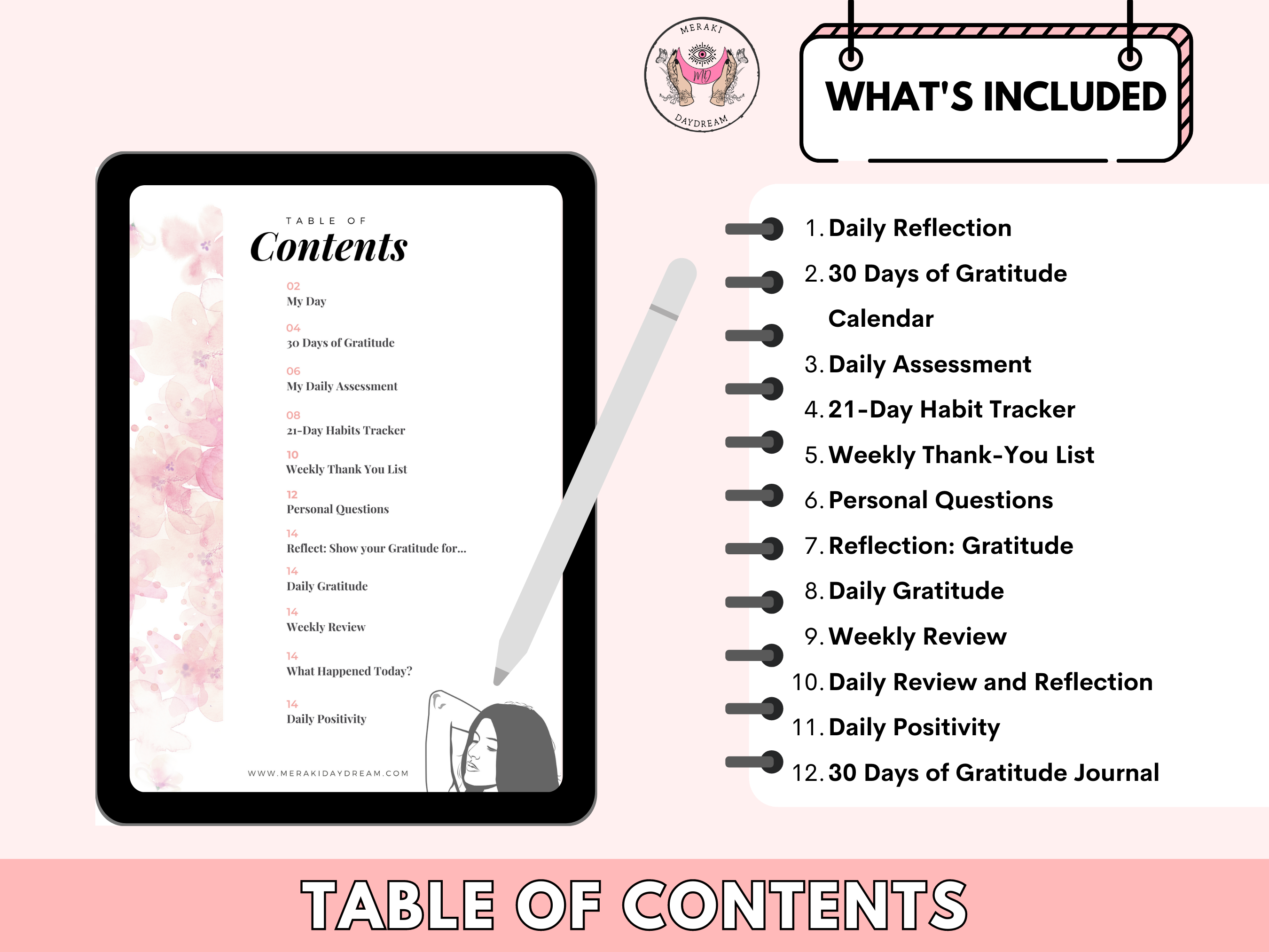 Gratitude Journal & Planner | Law of Attraction | Affirmation Journal | Habit Tracker - Meraki Daydream