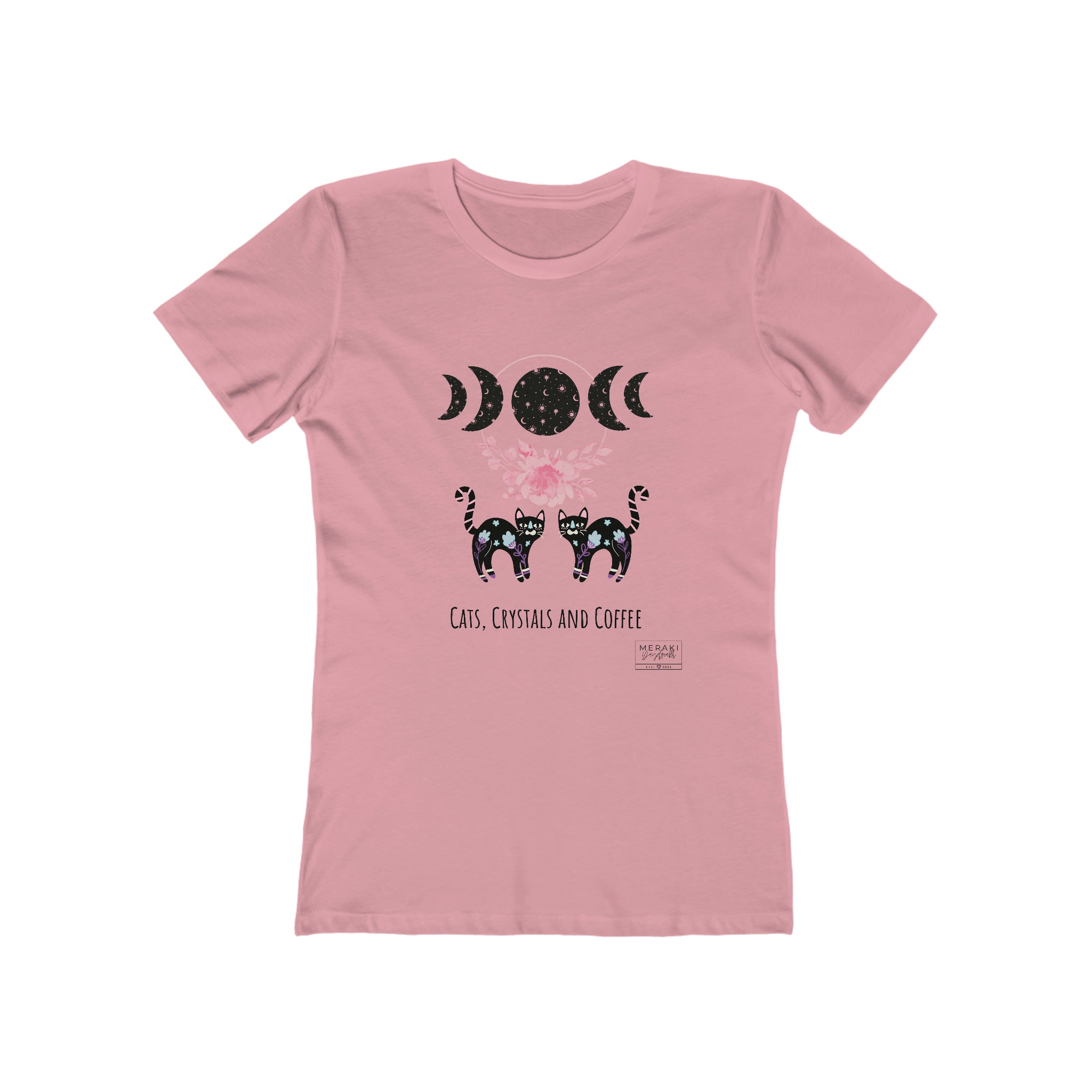 Slim Fit Cats, Crystals, Coffee T-Shirt - Meraki Daydream