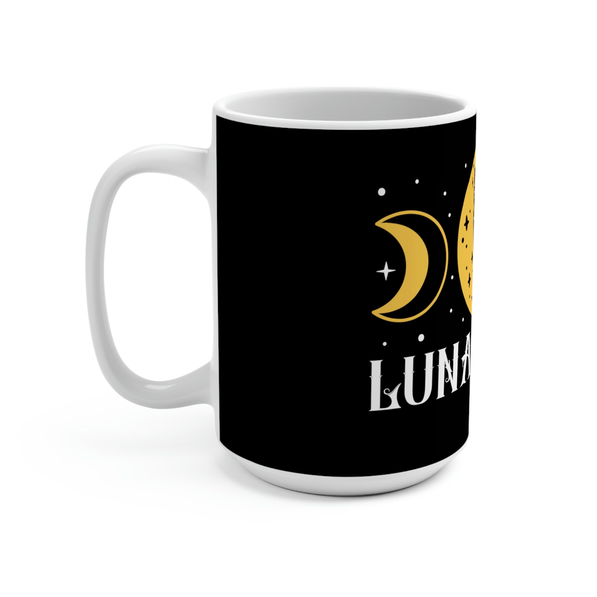 Ceramic moon mug styled with incense and a soft throw blanket