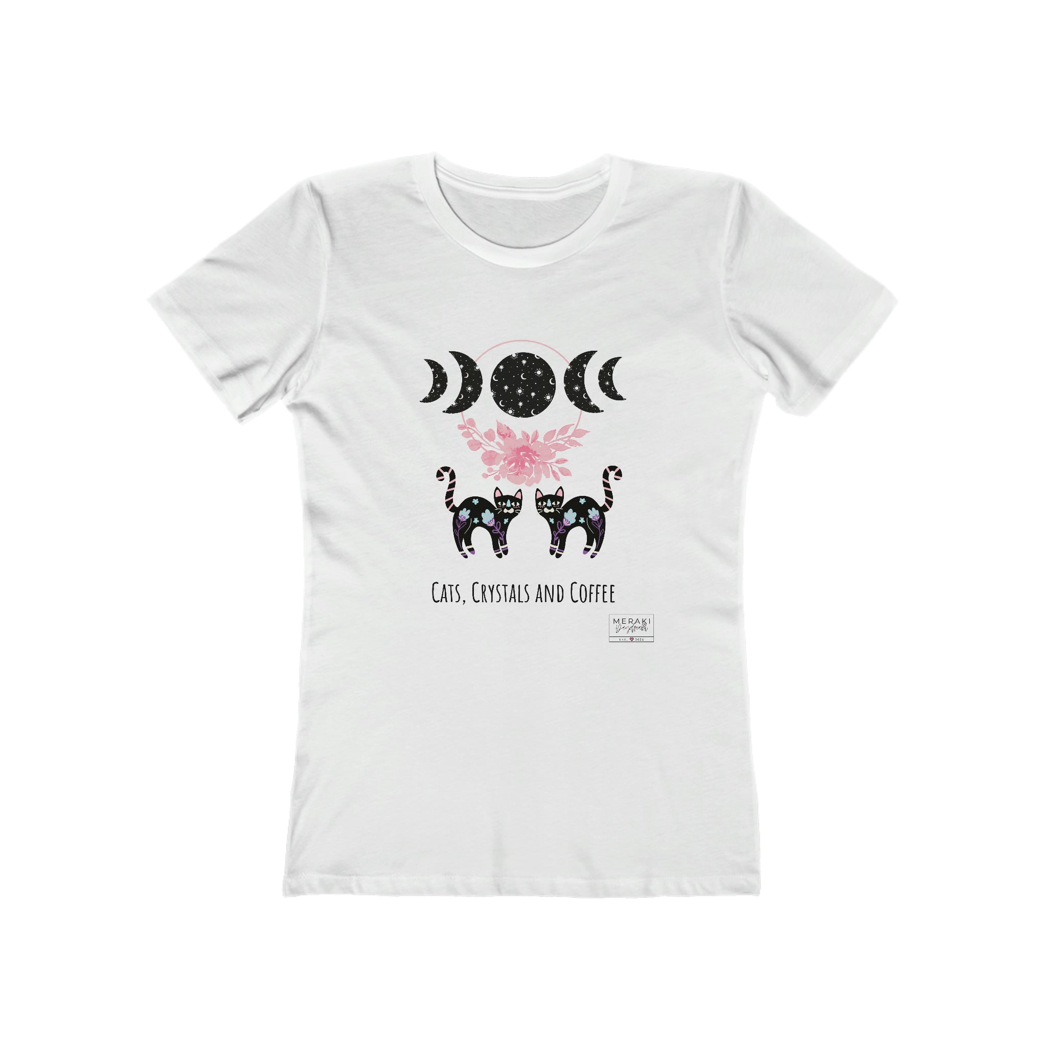 Slim Fit Cats, Crystals, Coffee T-Shirt - Meraki Daydream