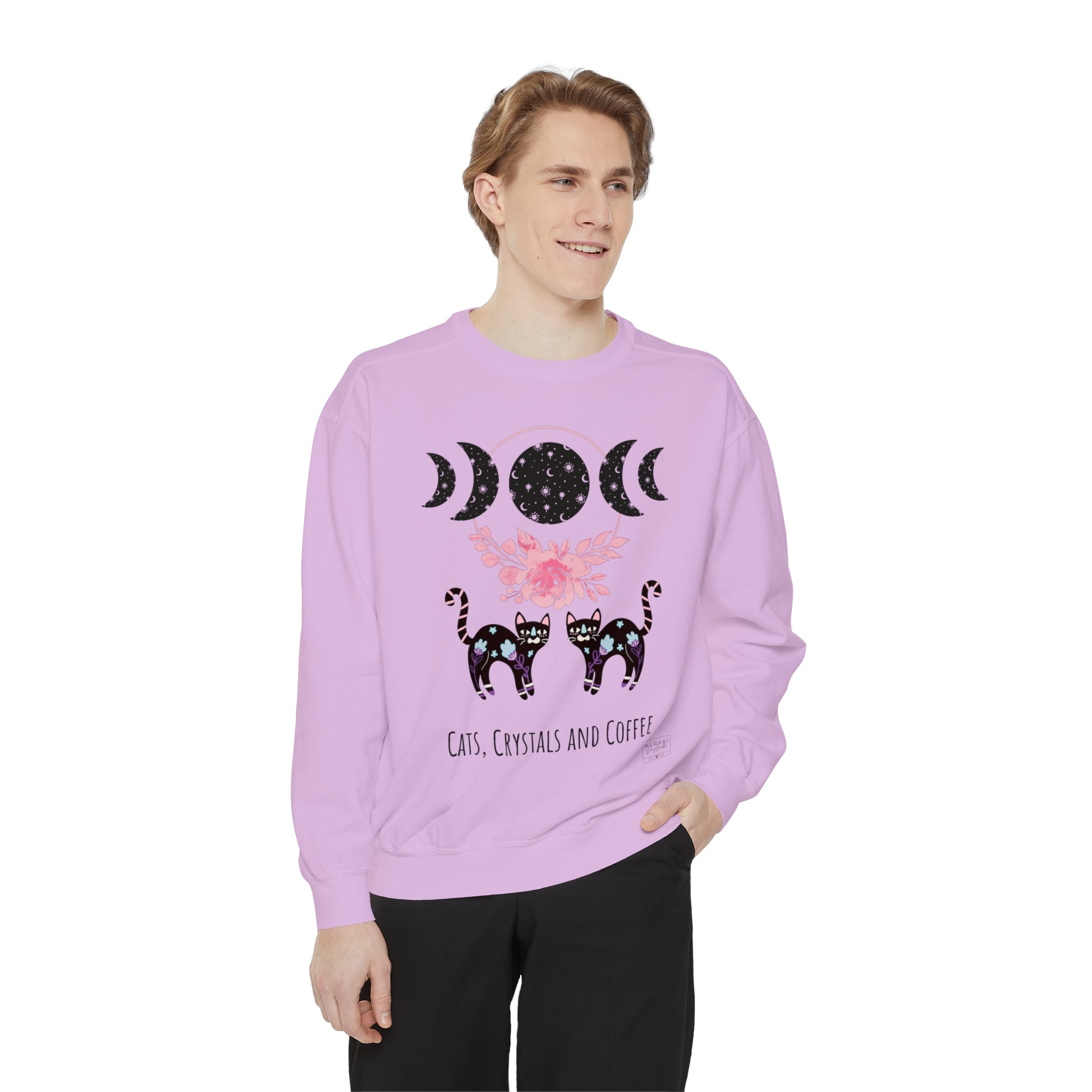 Unisex Cats, Crystals, Coffee Sweatshirt