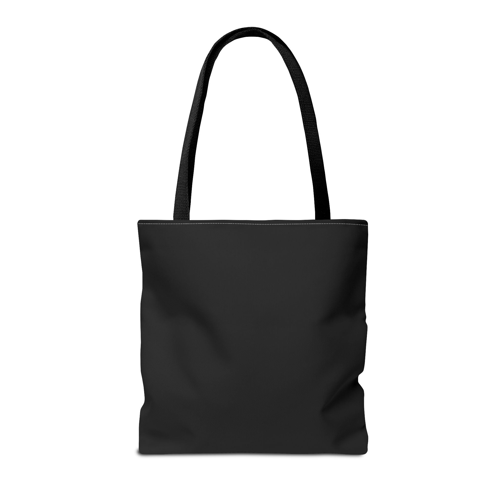 Back of black handle meditation tote showing structure and seams