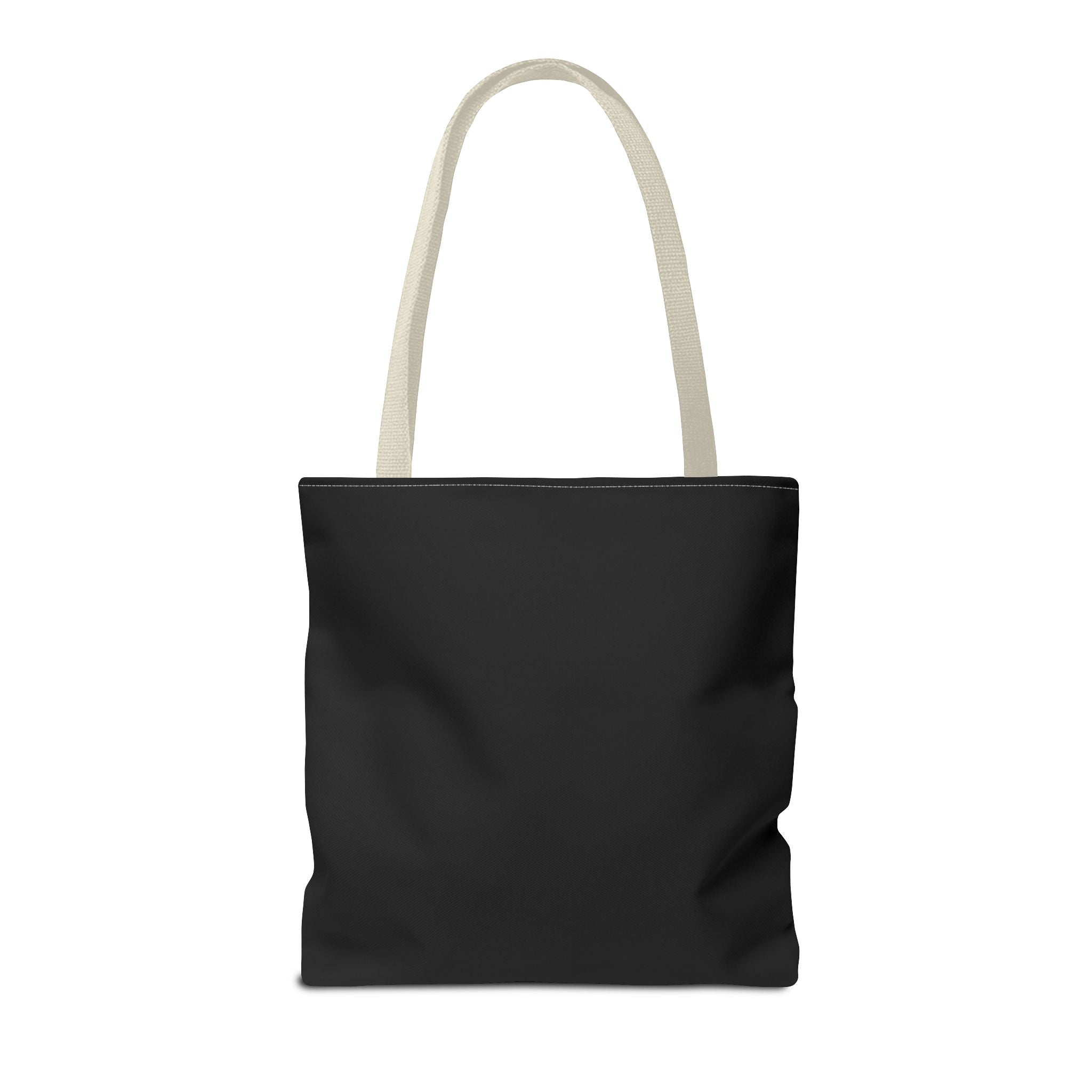 Back view of 16 inch fall spiritual tote bag with boxed corners beige