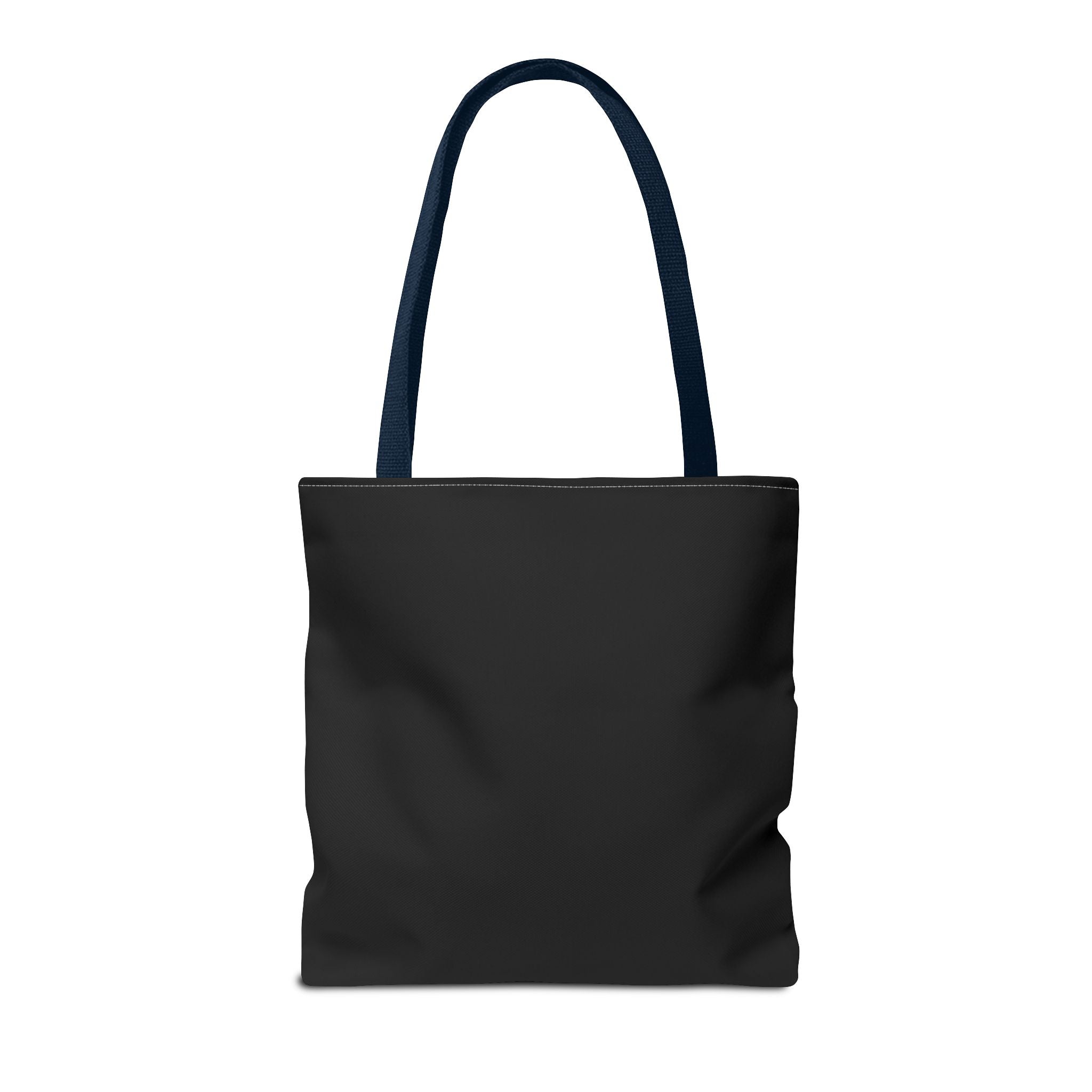 Back view of navy handle tote with soft structure and clean finish