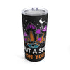 Front of I Put A Spell On You tumbler with bold witchy script on glossy stainless steel
