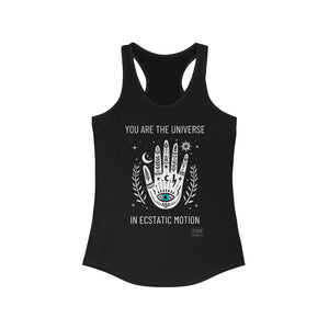"Front of You Are The Universe tank top with spiritual affirmation design"

