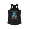 Front of black Meditation tank top with minimalist spiritual design