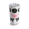 Front view of Cats, Crystals, Coffee tumbler with cozy witchy design