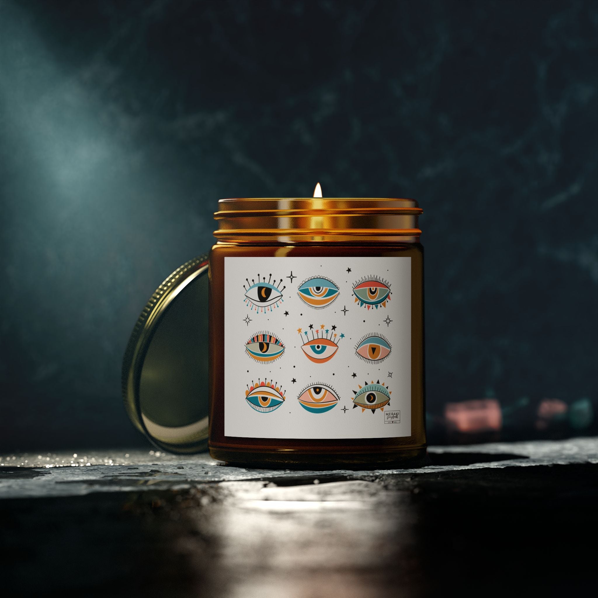 Hand-poured amber jar candle for meditation and insight