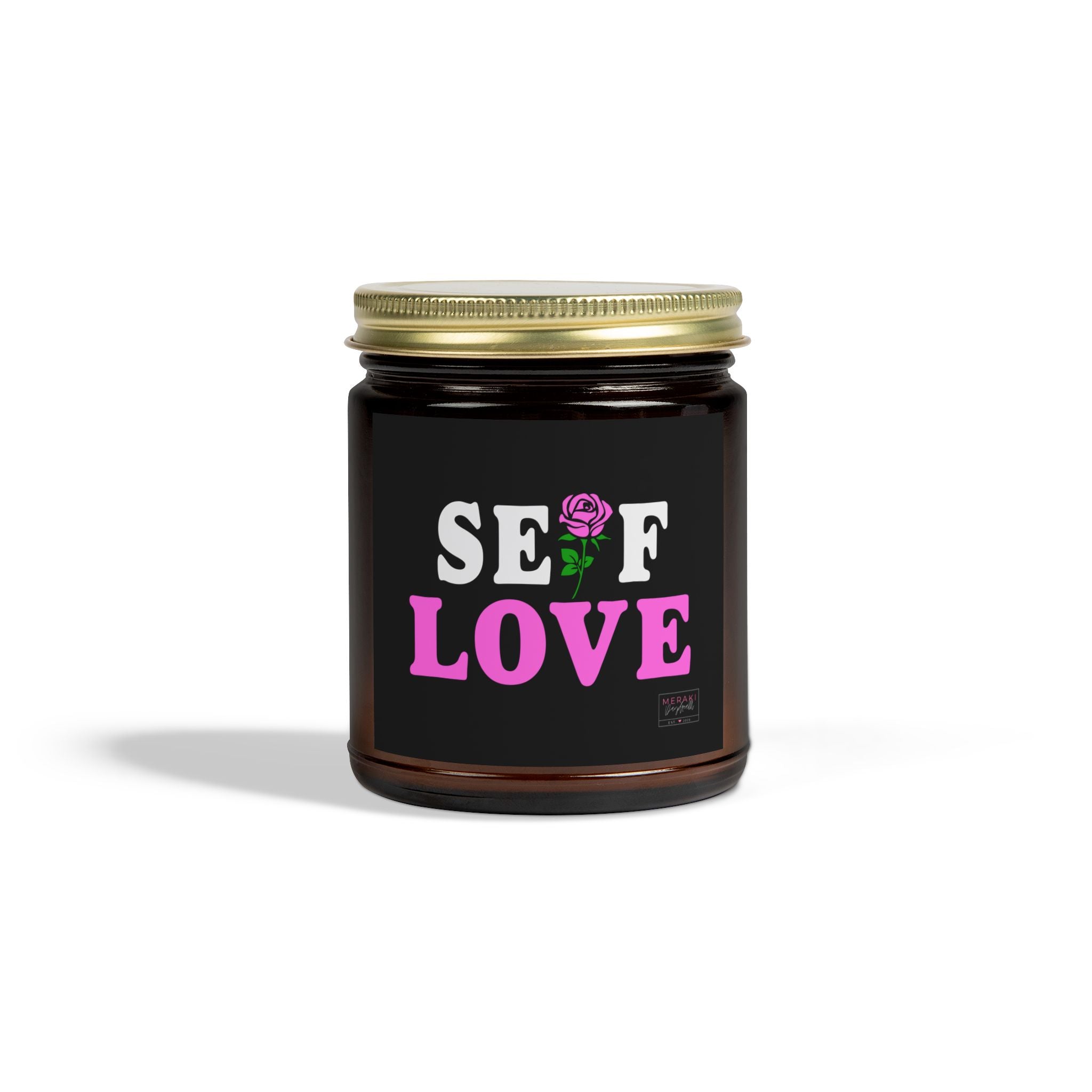 Self-Love candle in amber glass jar with gold lid