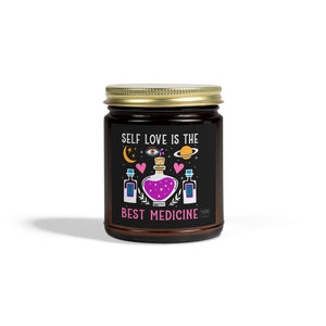 Self Love Medicine candle in amber jar with gold lid