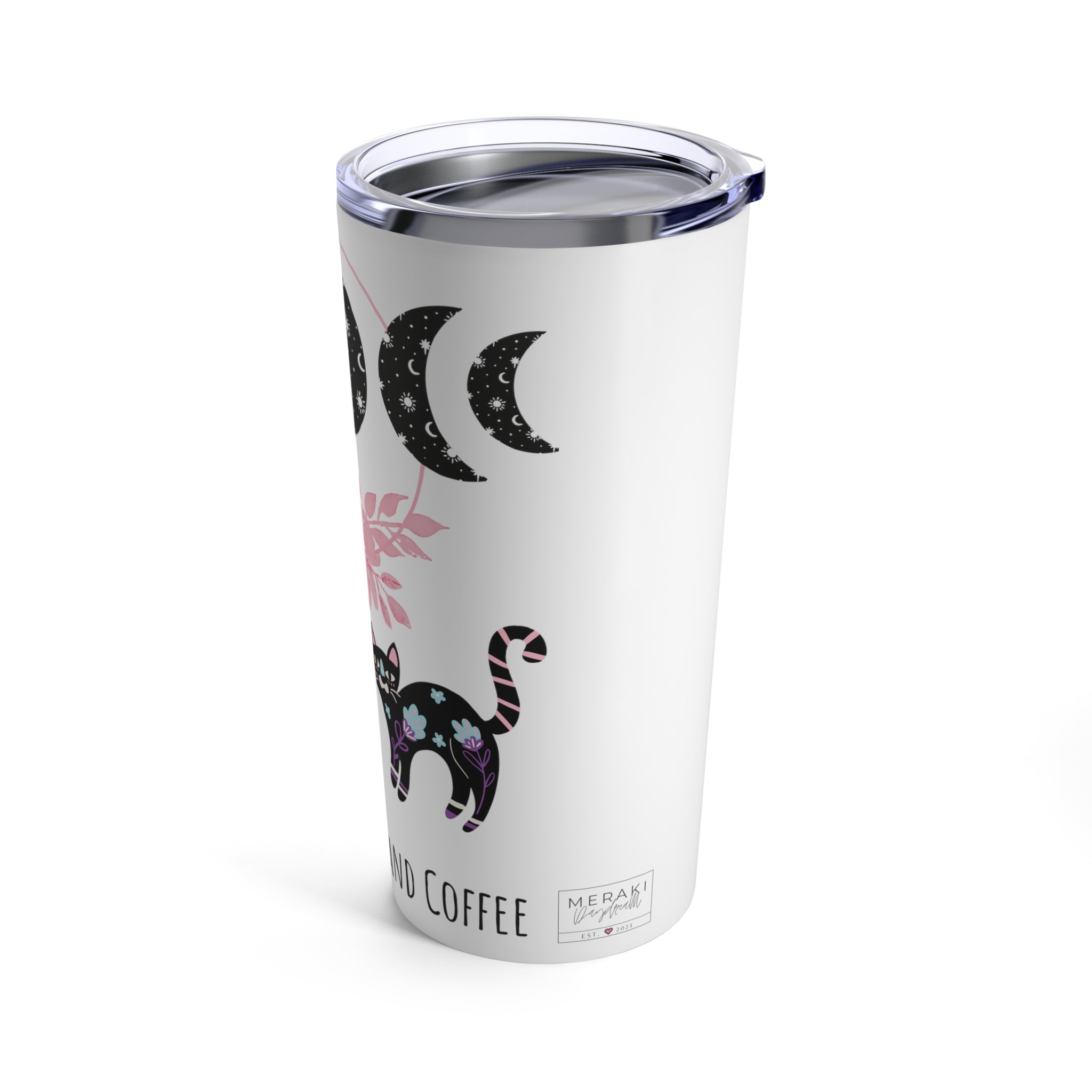 Side profile of stainless steel travel tumbler with glossy wrap design