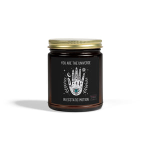 You Are the Universe candle in amber glass jar with gold lid