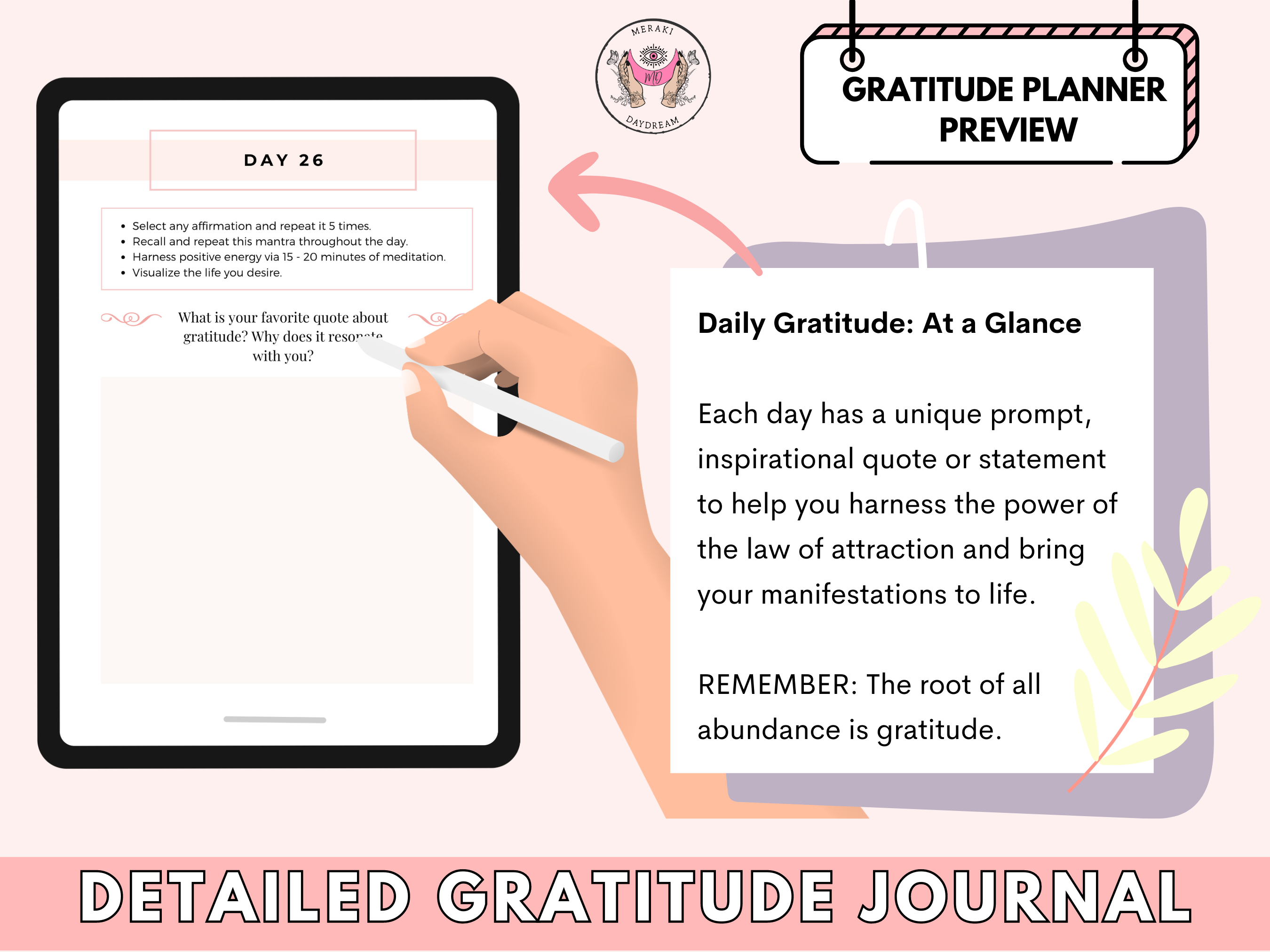 Gratitude Journal & Planner | Law of Attraction | Affirmation Journal | Habit Tracker - Meraki Daydream